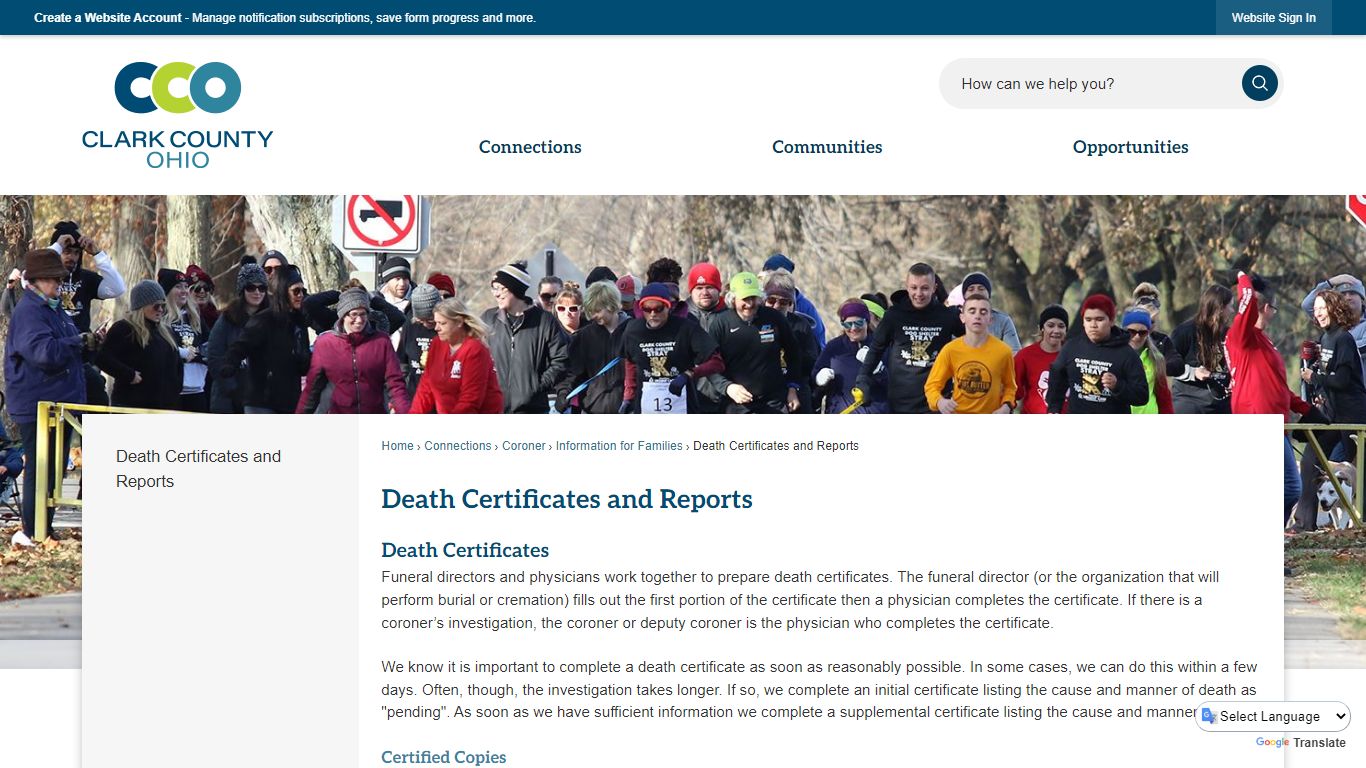 Death Certificates and Reports - Clark County, Ohio